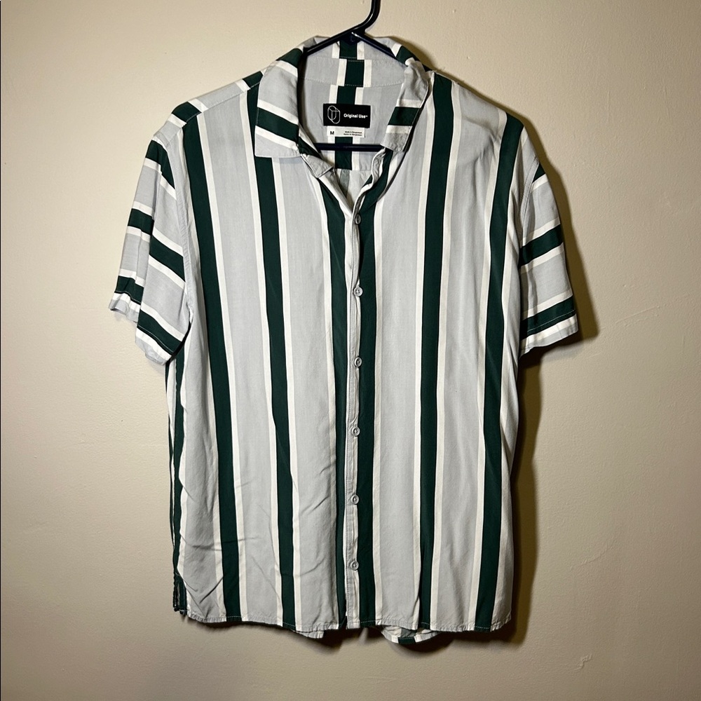 Original Use Green Blue and White Striped Polo Shirt
